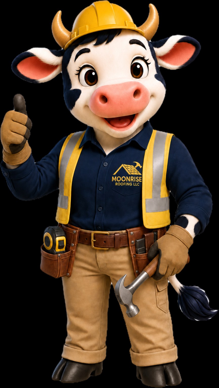 Roofing Moona wearing a hard hat and holding a roofing hammer