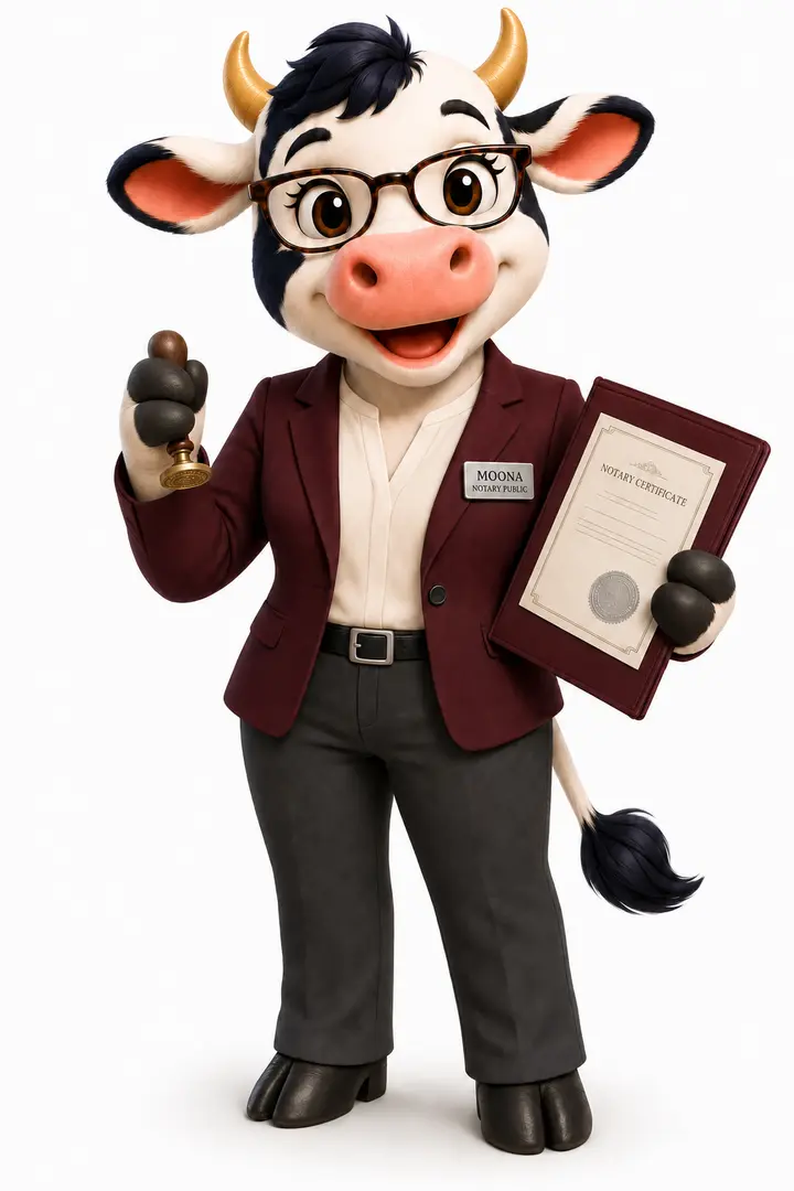 Notary Moona holding a notary stamp and certificate
