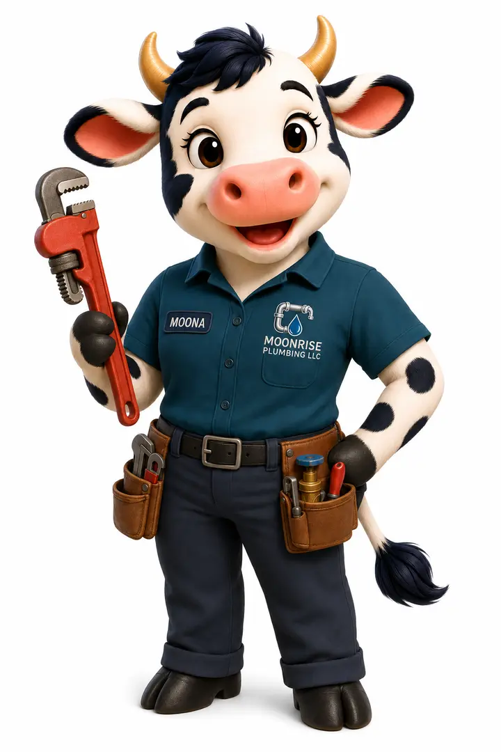 Plumbing Moona in a service uniform holding a pipe wrench