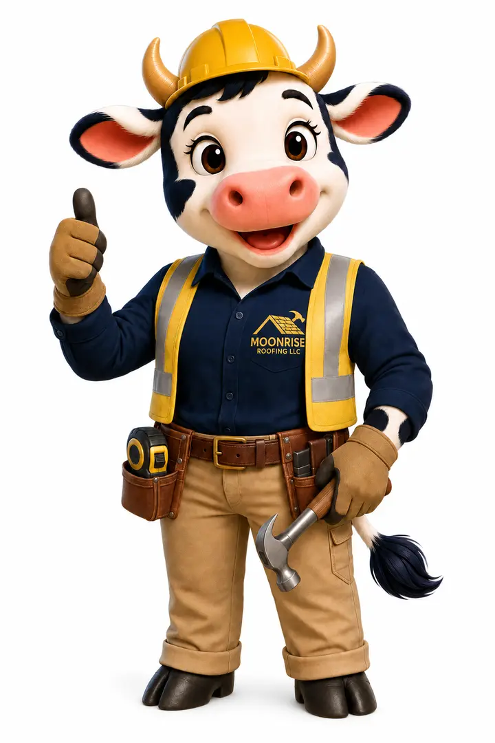 Roofing Moona wearing a hard hat and holding a roofing tool