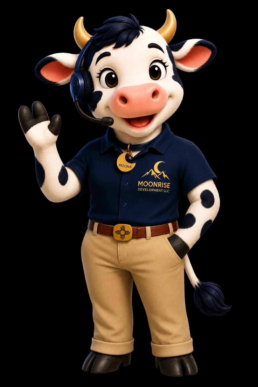 Moona, the Moonrise AI assistant mascot, wearing a headset