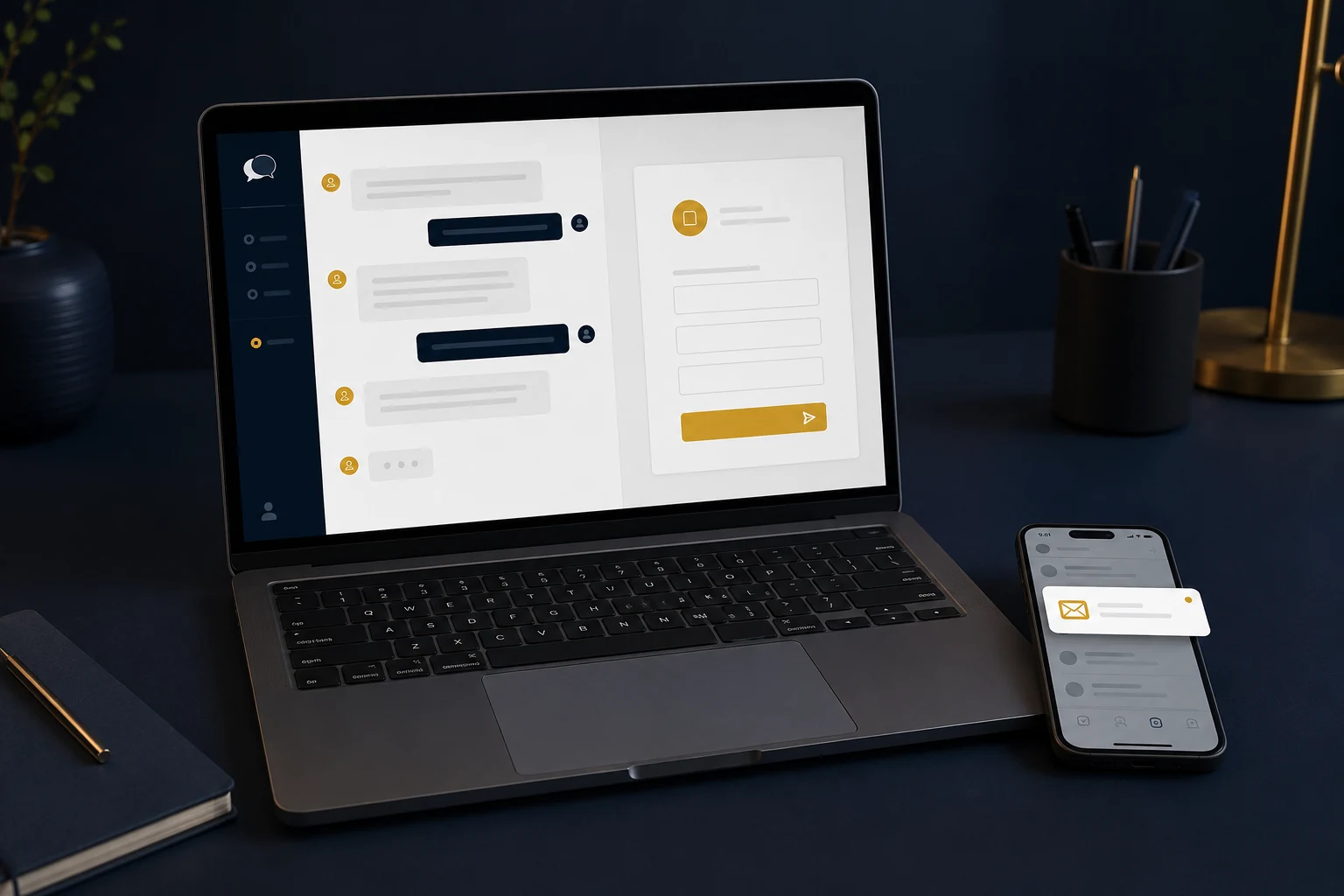 A website customer assistant answering questions and forwarding an inquiry