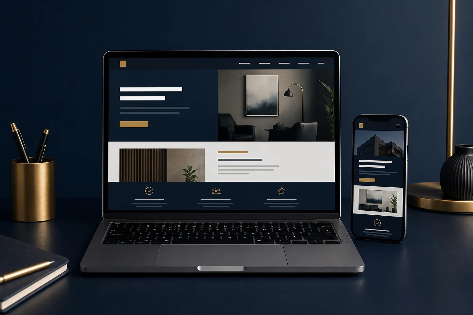 A refined custom one-page small-business website shown on a laptop and phone